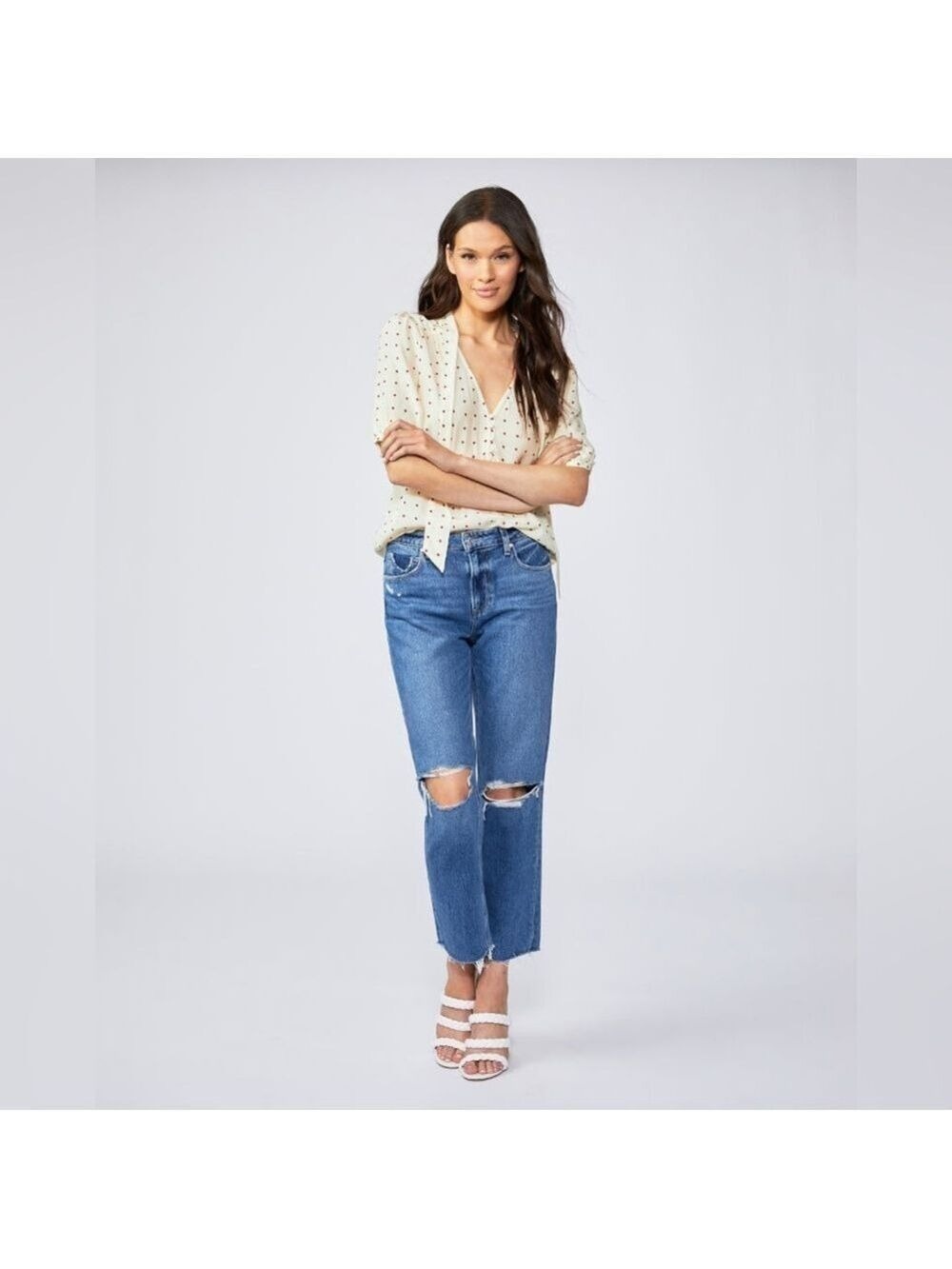 PAIGE Womens Noella Straight High Rise Straight Leg in Sledge Destructed Jeans
